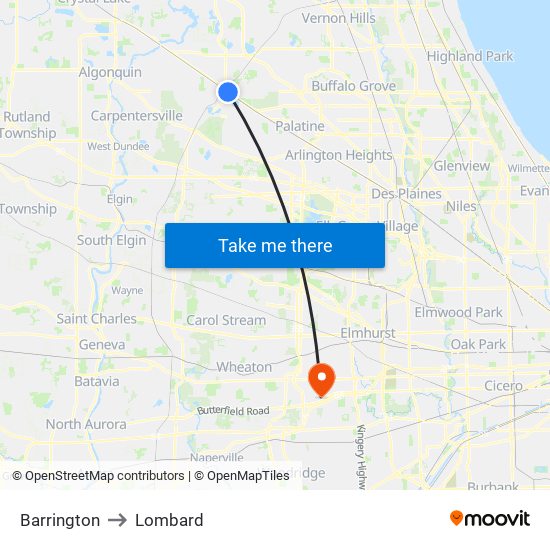 Barrington to Lombard map