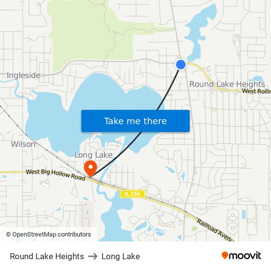 Round Lake Heights to Long Lake map