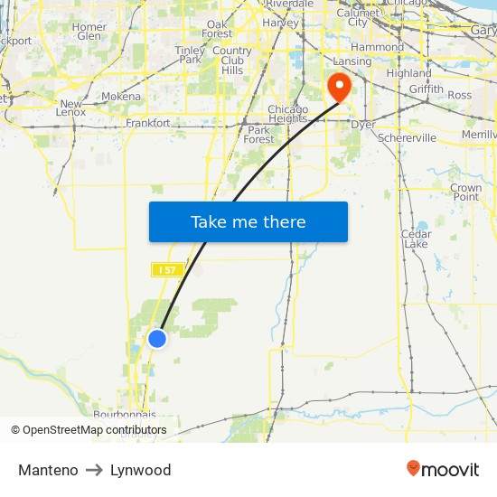 Manteno to Lynwood map