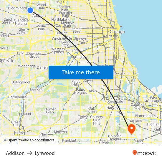 Addison to Lynwood map
