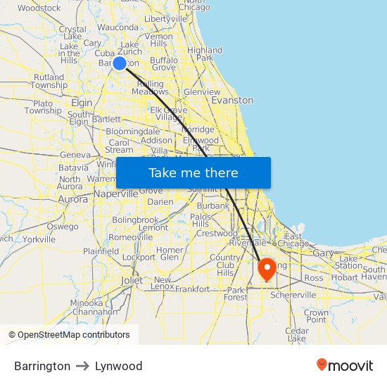 Barrington to Lynwood map