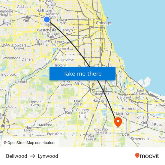 Bellwood to Lynwood map