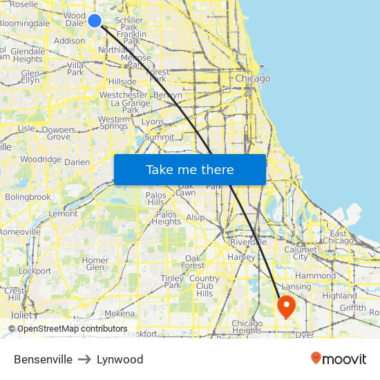 Bensenville to Lynwood map