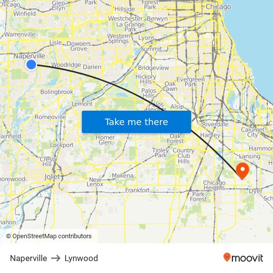 Naperville to Lynwood map