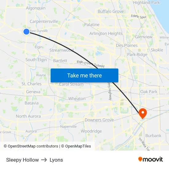 Sleepy Hollow to Lyons map