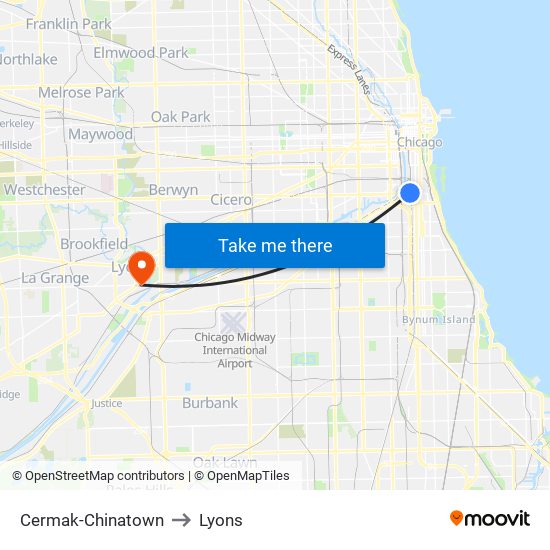 Cermak-Chinatown to Lyons map