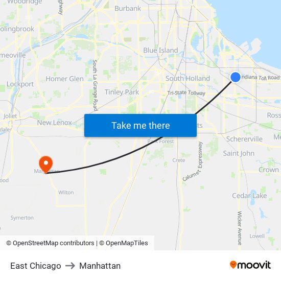 East Chicago to Manhattan map