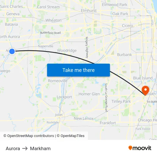 Aurora to Markham map