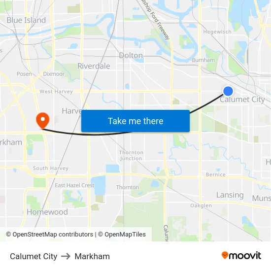Calumet City to Markham map