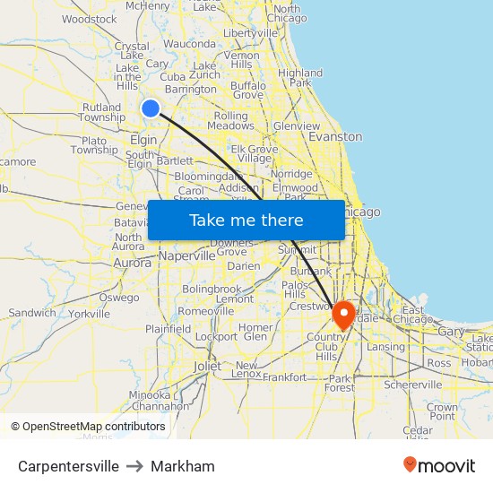 Carpentersville to Markham map