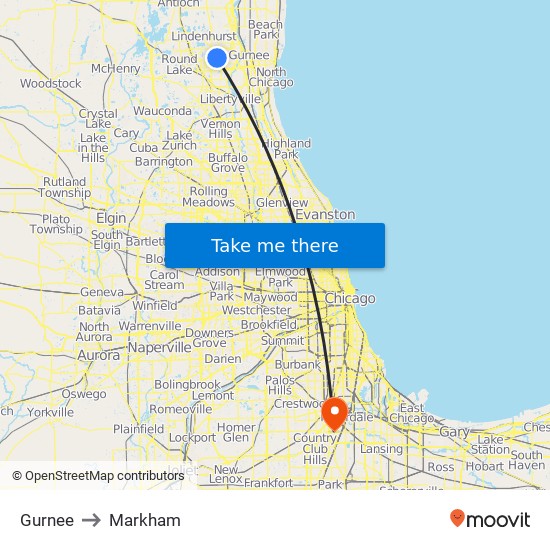 Gurnee to Markham map