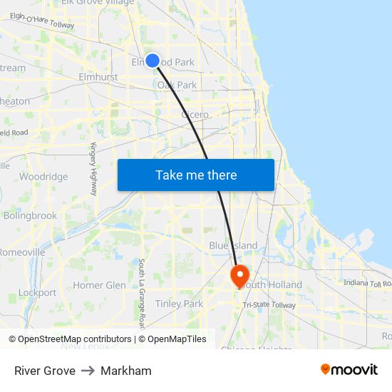 River Grove to Markham map