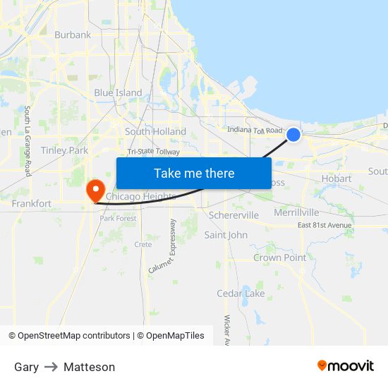 Gary to Matteson map