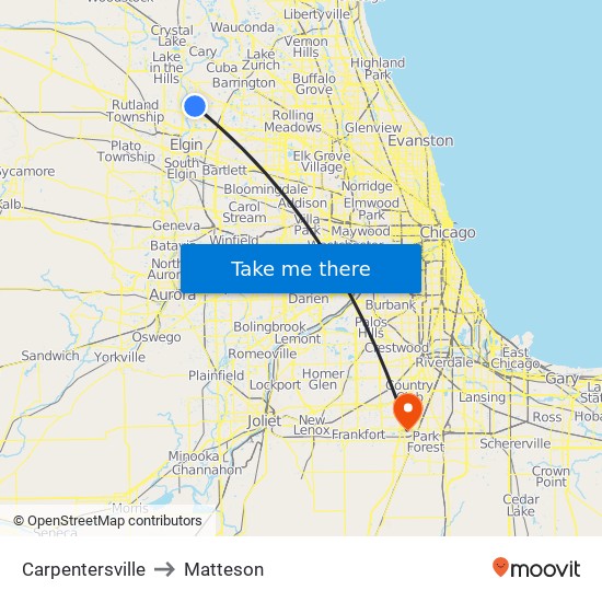 Carpentersville to Matteson map