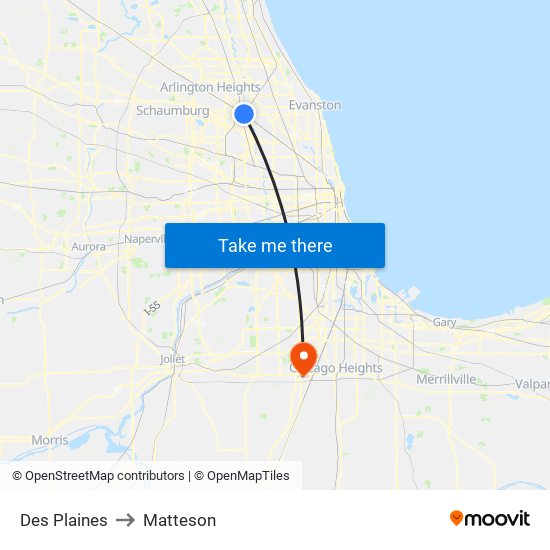 Des Plaines to Matteson map