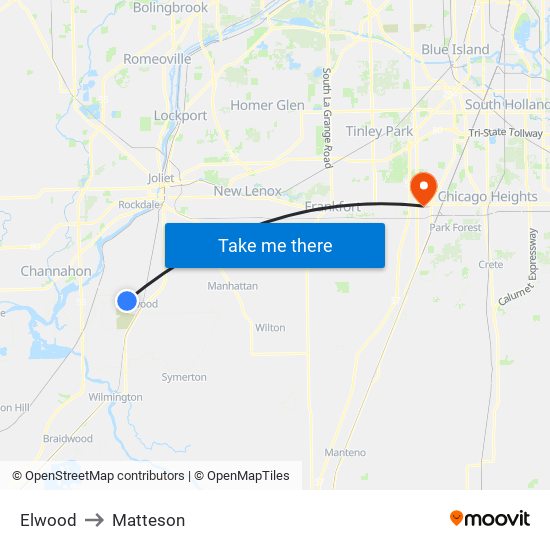 Elwood to Matteson map