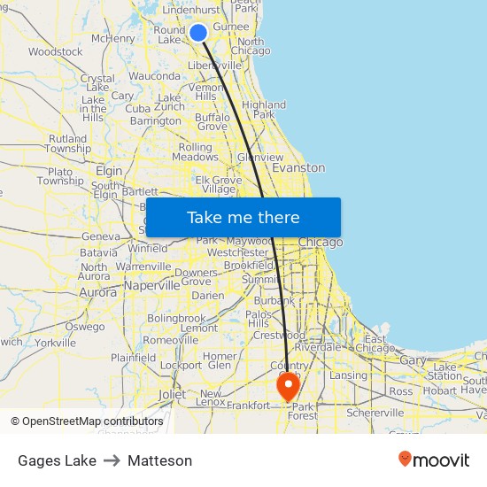 Gages Lake to Matteson map