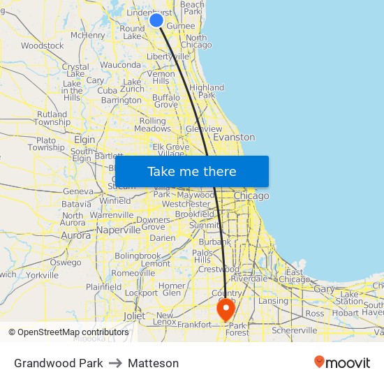 Grandwood Park to Matteson map