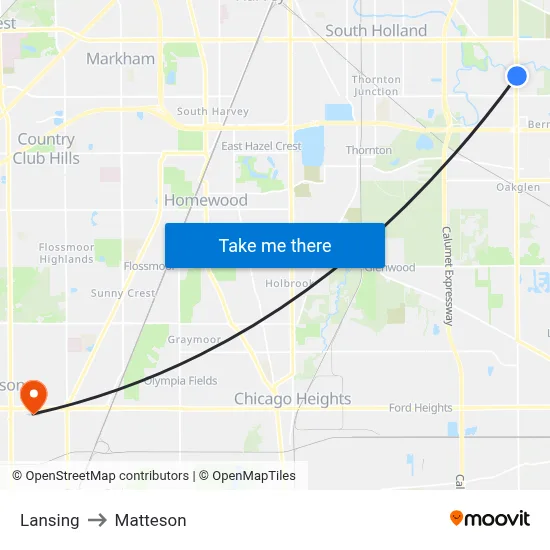 Lansing to Matteson map