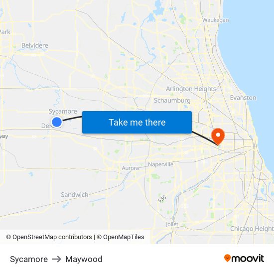 Sycamore to Maywood map