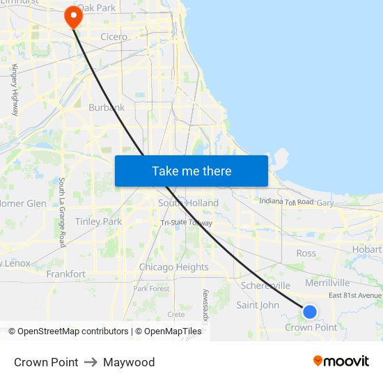 Crown Point to Maywood map