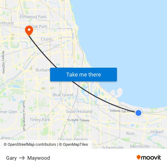 Gary to Maywood map