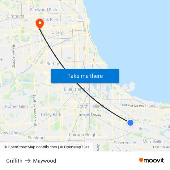 Griffith to Maywood map