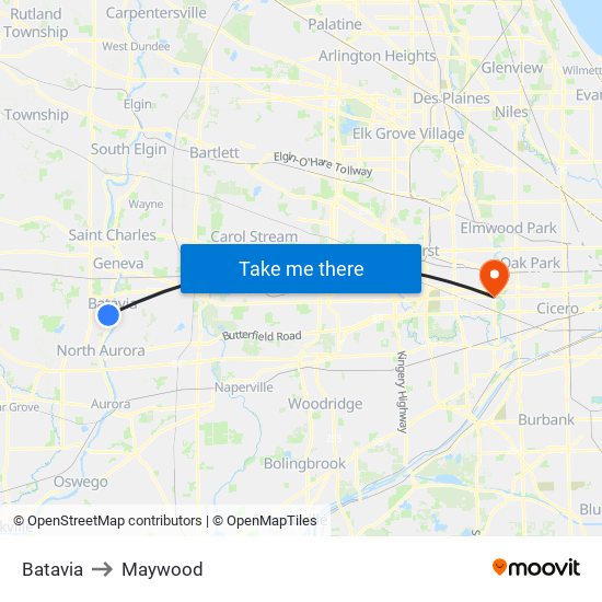 Batavia to Maywood map