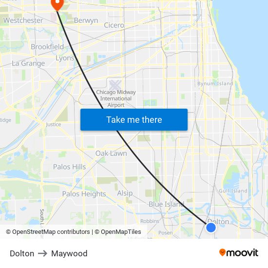 Dolton to Maywood map