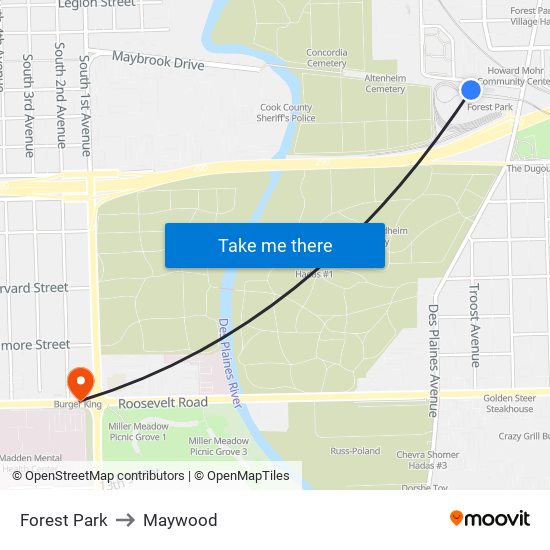 Forest Park to Maywood map