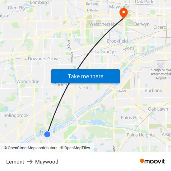 Lemont to Maywood map