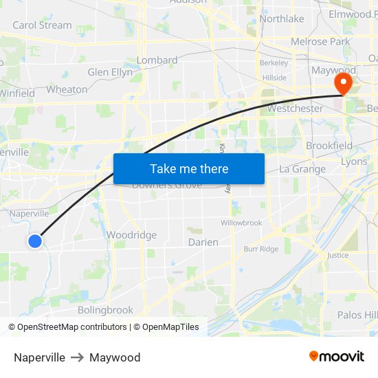 Naperville to Maywood map