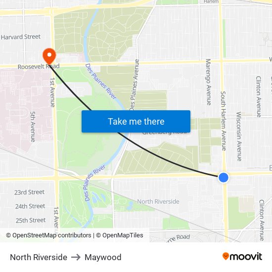 North Riverside to Maywood map