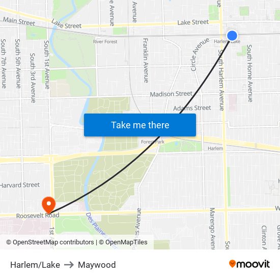 Harlem/Lake to Maywood map