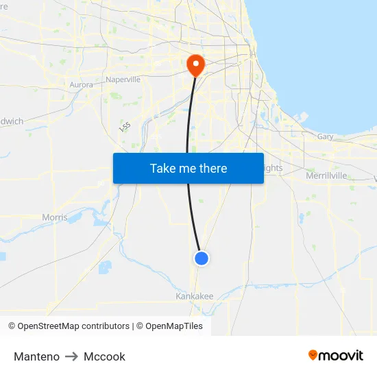 Manteno to Mccook map
