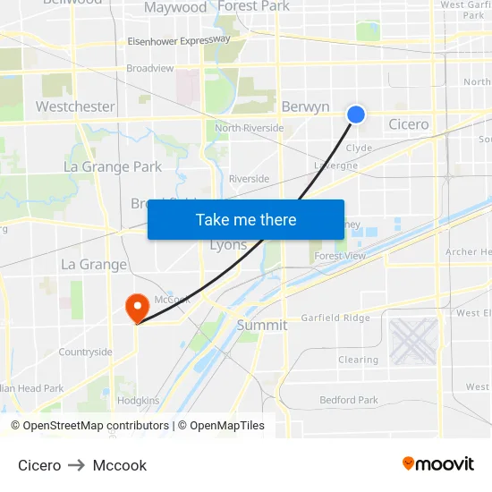 Cicero to Mccook map