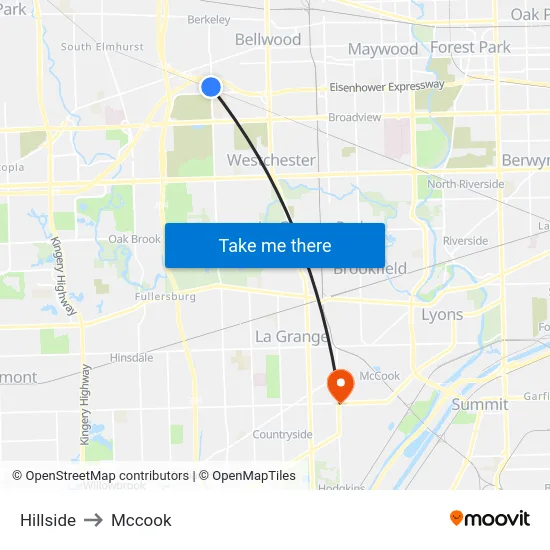 Hillside to Mccook map