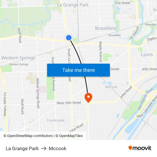 La Grange Park to Mccook map
