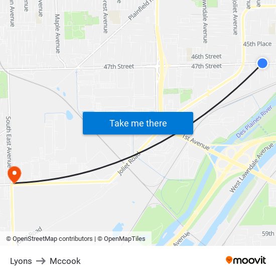 Lyons to Mccook map