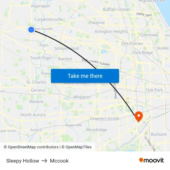Sleepy Hollow to Mccook map