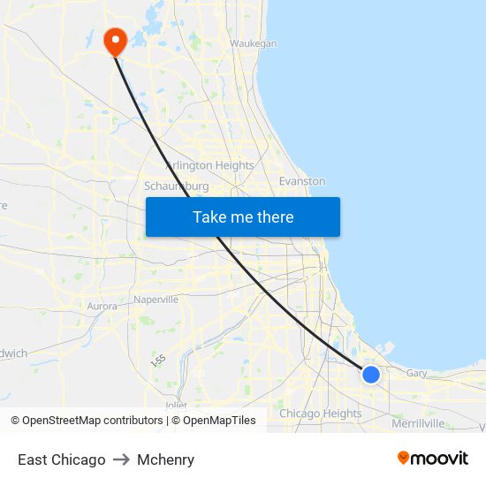 East Chicago to Mchenry map