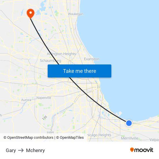 Gary to Mchenry map