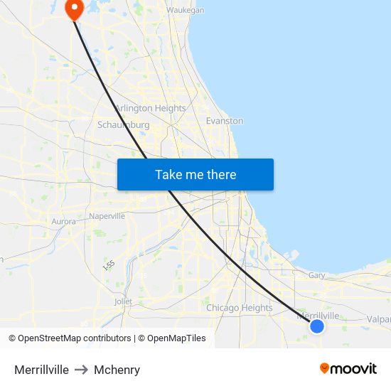 Merrillville to Mchenry map