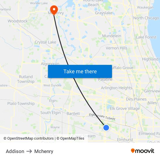 Addison to Mchenry map