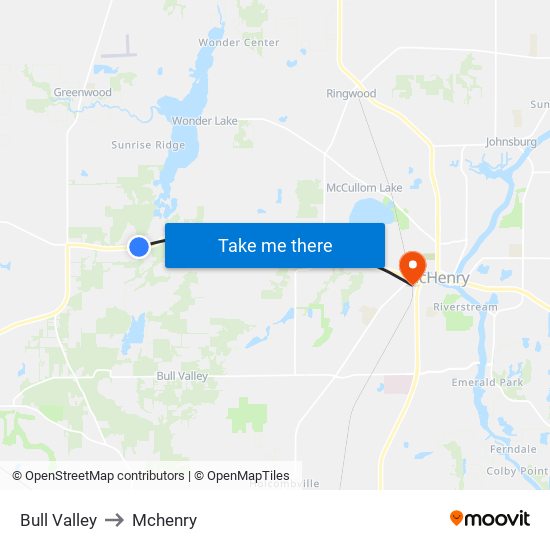 Bull Valley to Mchenry map