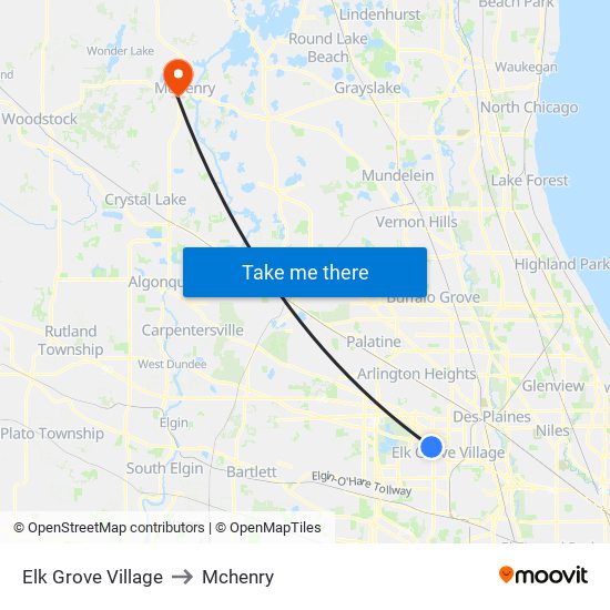 Elk Grove Village to Mchenry map