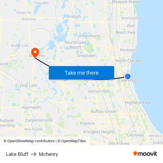 Lake Bluff to Mchenry map