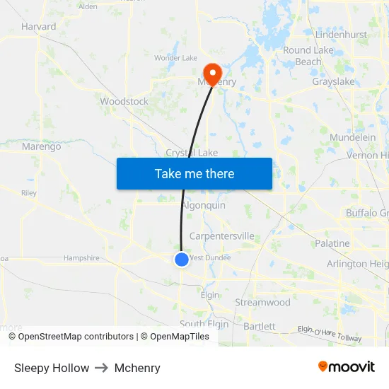 Sleepy Hollow to Mchenry map