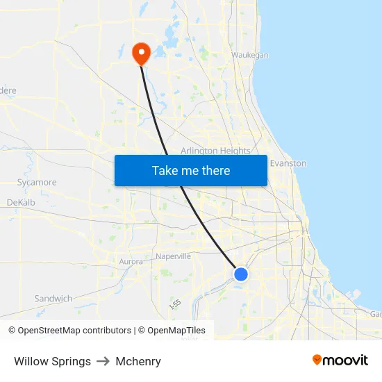 Willow Springs to Mchenry map