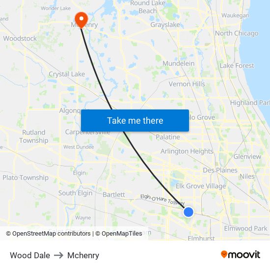 Wood Dale to Mchenry map